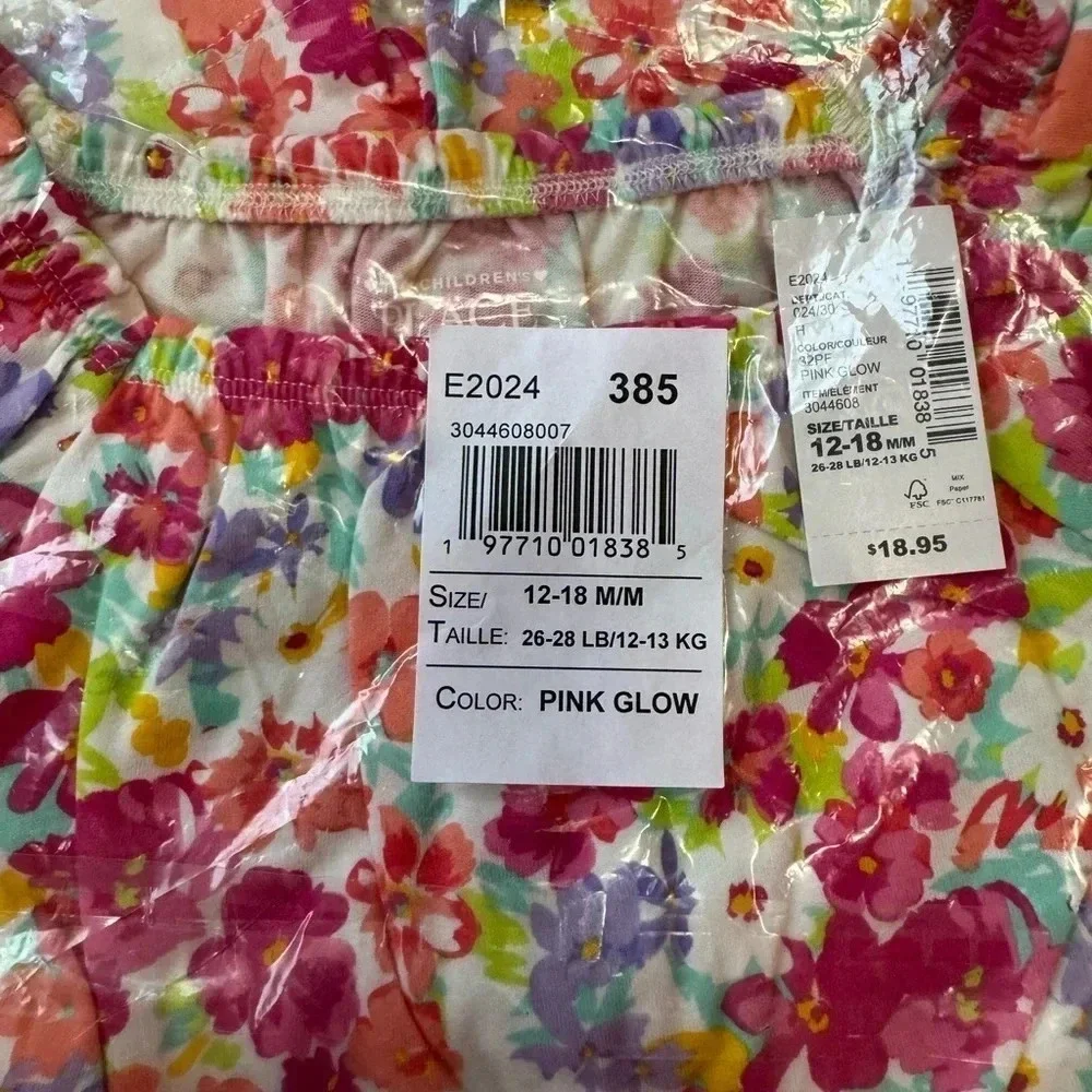 The Children’s Place girls floral romper pink glow size 12-18 months